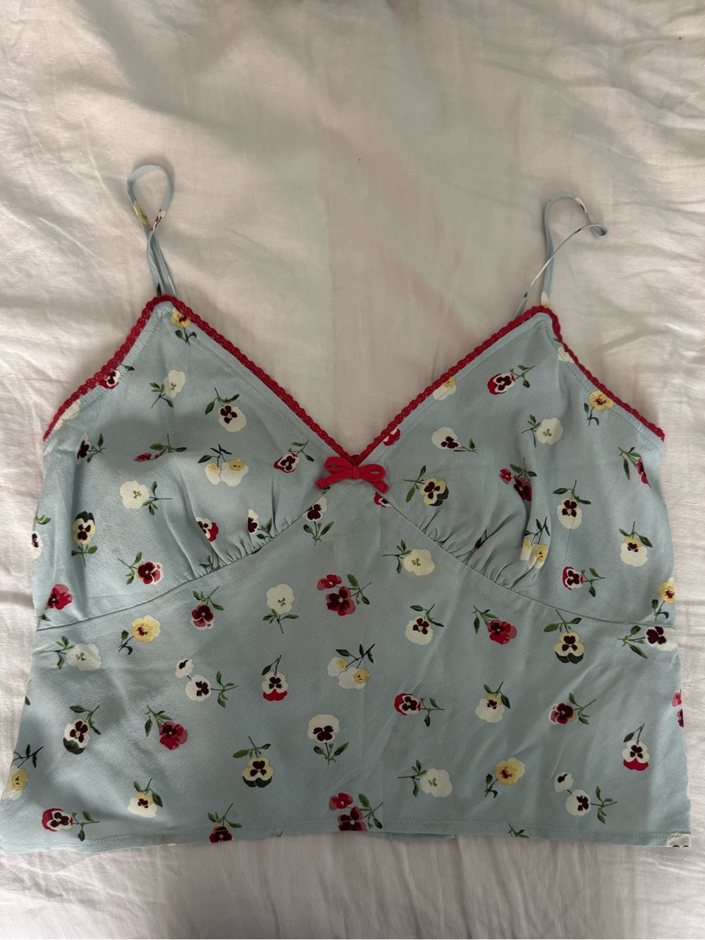 Light Blue Floral Camisole with Red Trim